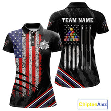 Load image into Gallery viewer, Personalized American Flag Billiard Shirt For Women Custom Grunge Vintage Patriotic Pool Team Jersey TDM4499