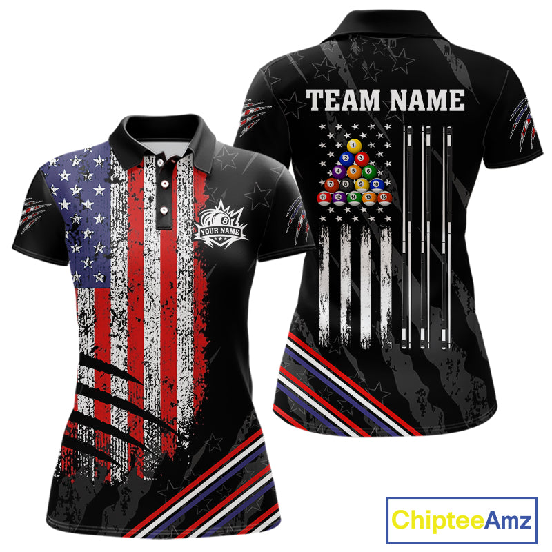 Personalized American Flag Billiard Shirt For Women Custom Grunge Vintage Patriotic Pool Team Jersey TDM4499