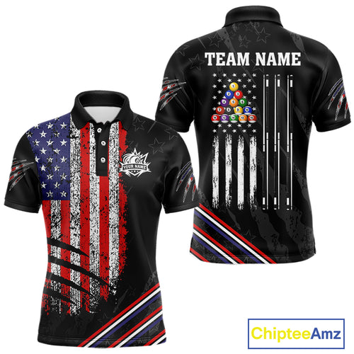 Personalized American Flag Billiard Shirt For Men Custom Grunge Vintage Patriotic Pool Team Jersey TDM4499