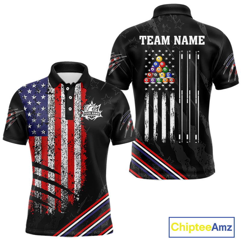Personalized American Flag Billiard Shirt For Men Custom Grunge Vintage Patriotic Pool Team Jersey TDM4499
