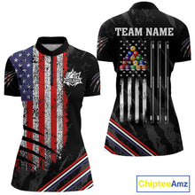 Load image into Gallery viewer, Personalized American Flag Billiard Shirt For Women Custom Grunge Vintage Patriotic Pool Team Jersey TDM4499