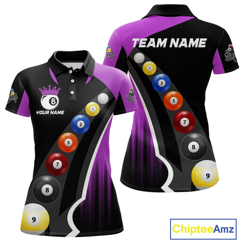 Personalized Purple Black Billiard Shirt For Women Custom Funny Pool Balls Team Jersey Polo & 1/4 Zip TDM4498