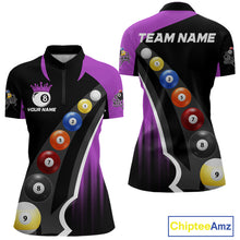 Load image into Gallery viewer, Personalized Purple Black Billiard Shirt For Women Custom Funny Pool Balls Team Jersey Polo &amp; 1/4 Zip TDM4498