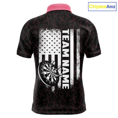 Custom Pink Ribbons American Flag Darts Polo Shirt for Men Designed for Personalized Darts Team Jerseys with Premium Athletic Performance and Inspirational Awareness Graphics