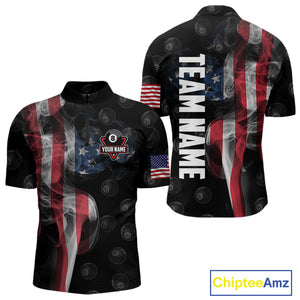 Personalized Vintage Smoke US Flag Billiard Shirts For Men, 8 Ball Pool Patriotic Billiard Jerseys TDM4731
