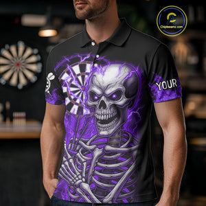 Purple Flaming Lightning Skeleton Darts Shirt For Men Custom Skull Dart Jersey Team Polo & 1/4 Zip TDM4739