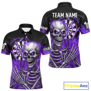 Purple Flaming Lightning Skeleton Darts Shirt For Men Custom Skull Dart Jersey Team Polo & 1/4 Zip TDM4739