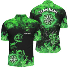 Load image into Gallery viewer, Fire Flame Darts Board Custom Skull Dart Shirts For Men, Grim Reaper  Dart Jerseys | Green TDM2904