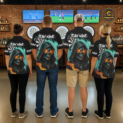 Personalized Grim Reaper Fire Dart Shirts For Women Custom Skull Dart Jersey Polo & 1/4 Zip |Turquoise TDM5370