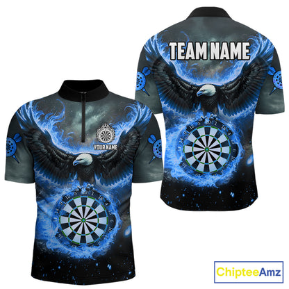 Personalized Fire Flame Blue Dartboard Eagle Dart Shirts For Men, Darts League Team Jerseys TDM5373