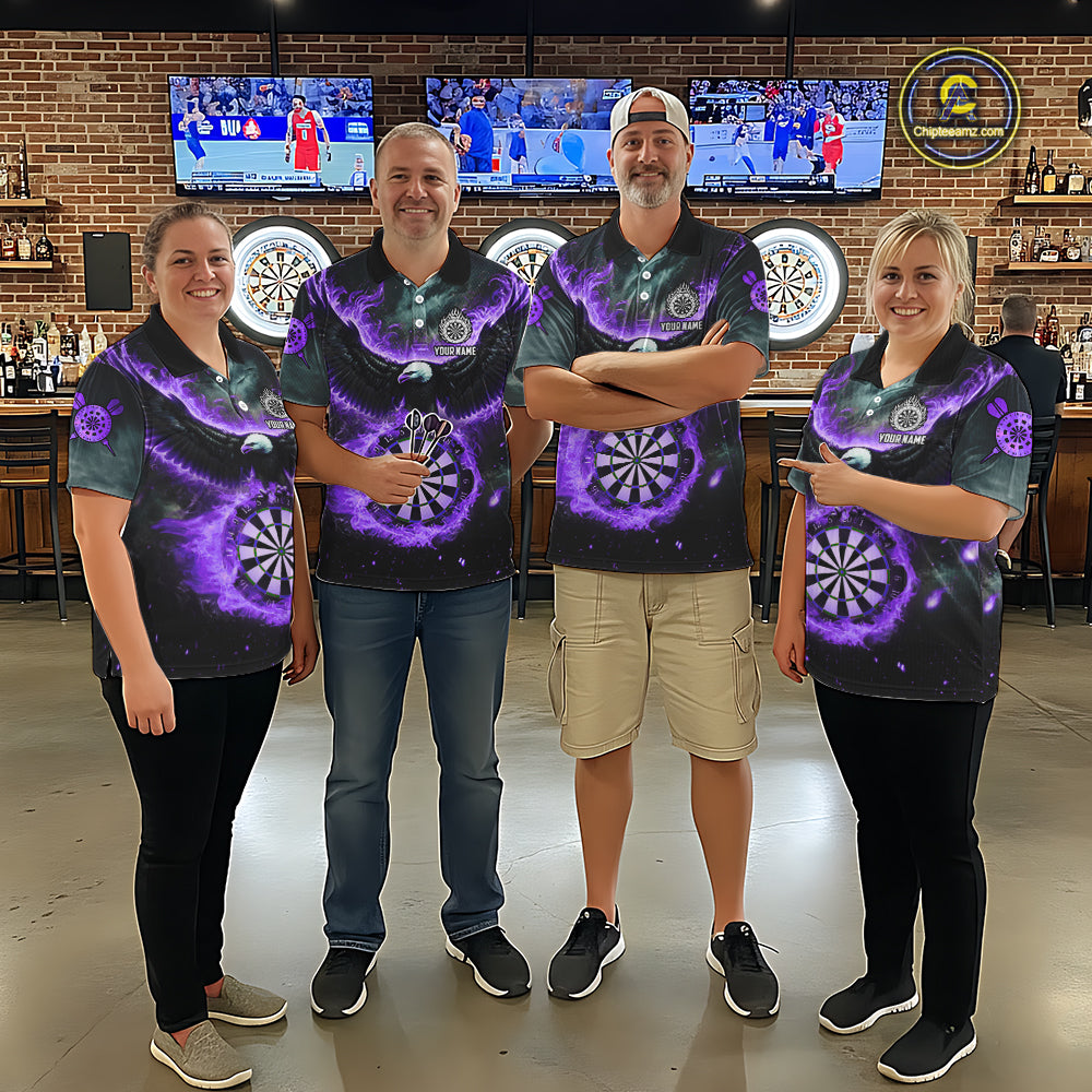 Personalized Fire Flame Purple Dartboard Eagle Dart Shirts For Women, Darts League Team Jerseys TDM5374