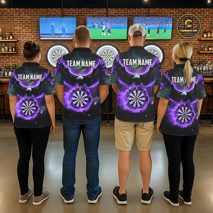 Personalized Fire Flame Purple Dartboard Eagle Dart Shirts For Women, Darts League Team Jerseys TDM5374