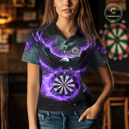 Personalized Fire Flame Purple Dartboard Eagle Dart Shirts For Women, Darts League Team Jerseys TDM5374