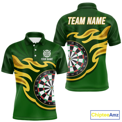 Personalized Green Dartboard Flame Gold Darts Shirt For Men, Darts Jersey Team Polo & 1/4 Zip TDM5872