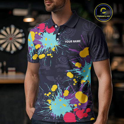 Colorful Paint Custom Dart Shirt With Pocket Option For Men, Darts Jersey TDM4133