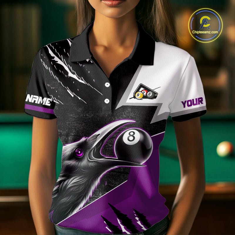 Personalized Purple 8 Ball Pool Crows Billiard Shirts For Women, Halloween Pool Team Jersey Outfit TDM4508