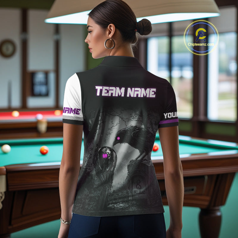 Personalized Purple 8 Ball Pool Crows Billiard Shirts For Women, Halloween Pool Team Jersey Outfit TDM4508