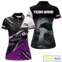 Load image into Gallery viewer, Personalized Purple 8 Ball Pool Crows Billiard Shirts For Women, Halloween Pool Team Jersey Outfit TDM4508