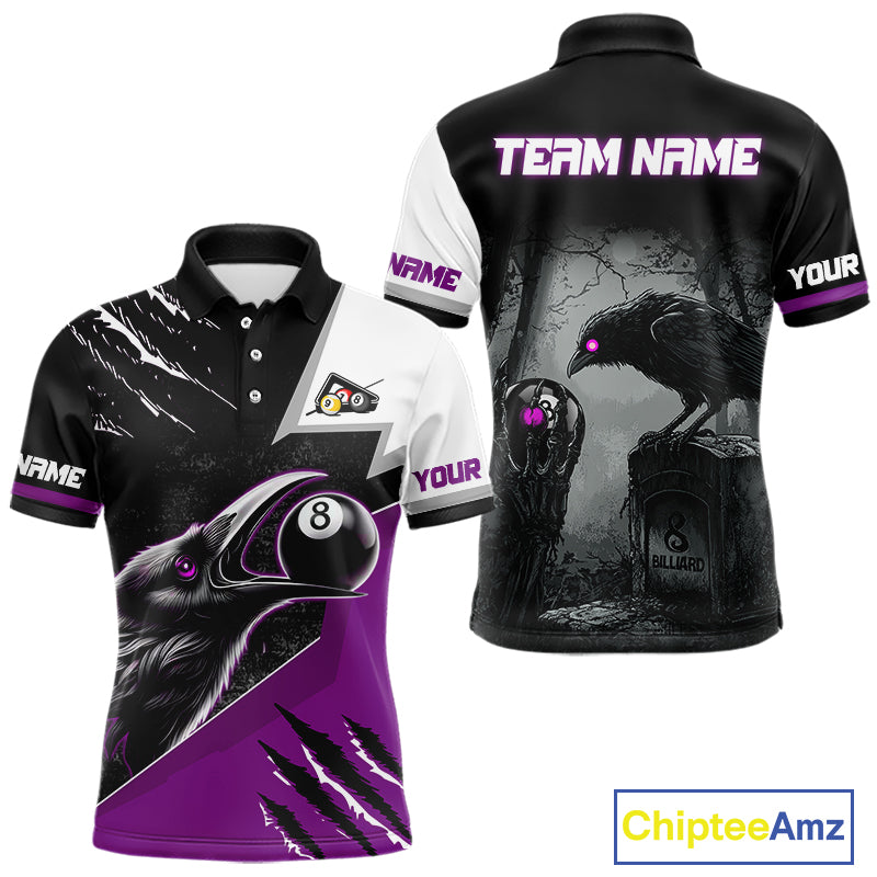 Personalized Purple 8 Ball Pool Crows Billiard Shirts For Men, Halloween Pool Team Jersey Outfit TDM4508