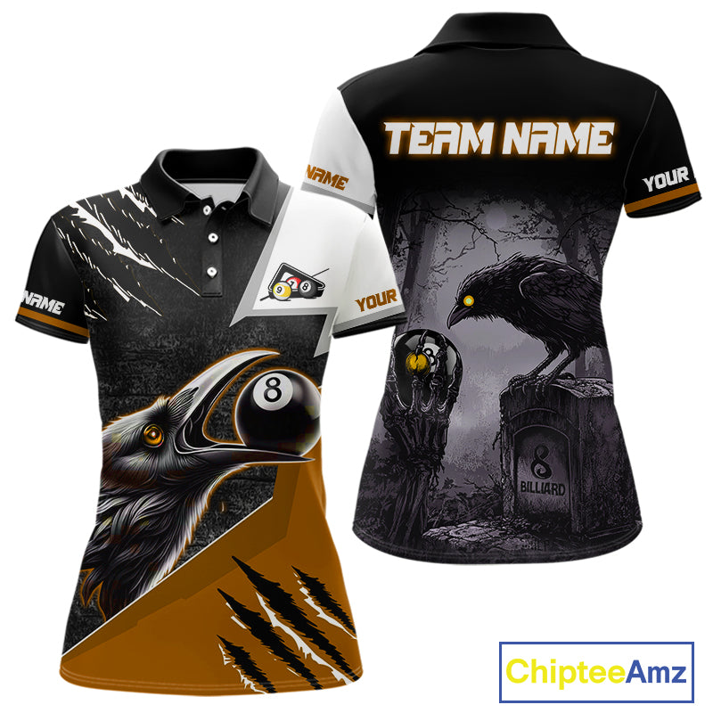 Personalized Orange 8 Ball Pool Crows Billiard Shirts For Women, Halloween Pool Team Jersey Outfit TDM4509