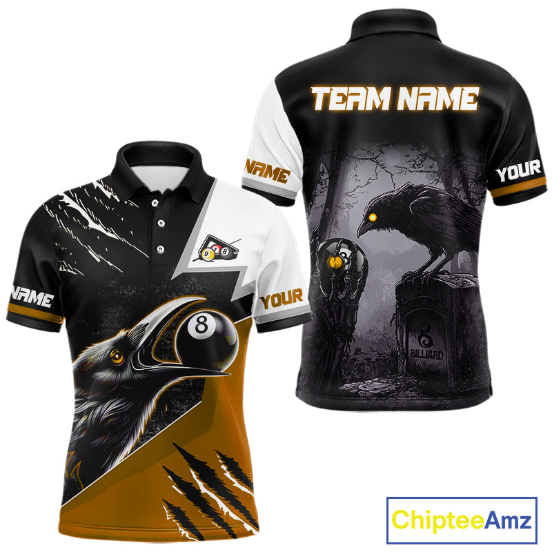 Personalized Orange 8 Ball Pool Crows Billiard Shirts For Men, Halloween Pool Team Jersey Outfit TDM4509