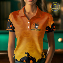 Load image into Gallery viewer, Personalized Orange Black Funny Pumpkin Billiard Shirt For Women Custom Halloween Pool Team Jersey TDM4510