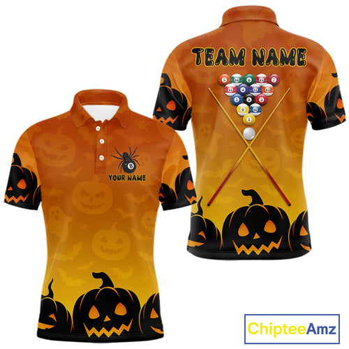 Personalized Orange Black Funny Pumpkin Billiard Shirt For Men Custom Halloween Pool Team Jersey TDM4510
