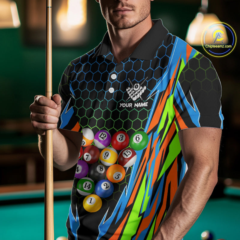 Colorful 3D Billiard Jersey For Men Custom Funny Pool Balls Billiard Team Shirt Polo & 1/4 Zip TDM4933