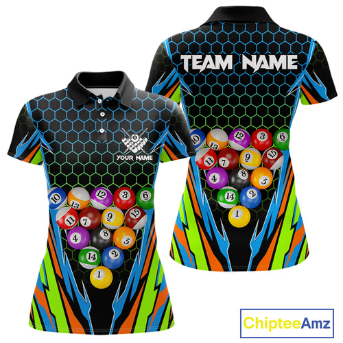 Colorful 3D Billiard Jersey For Women Custom Funny Pool Balls Billiard Team Shirt Polo & 1/4 Zip TDM4933