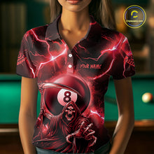 Load image into Gallery viewer, Red Grim Reaper 8 Ball Billiard Shirt For Women Custom Funny Thunder Lightning Pool Team Jersey TDM4935