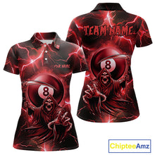 Load image into Gallery viewer, Red Grim Reaper 8 Ball Billiard Shirt For Women Custom Funny Thunder Lightning Pool Team Jersey TDM4935