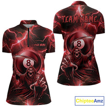 Load image into Gallery viewer, Red Grim Reaper 8 Ball Billiard Shirt For Women Custom Funny Thunder Lightning Pool Team Jersey TDM4935