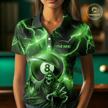 Load image into Gallery viewer, Green Grim Reaper 8 Ball Billiard Shirt For Women Custom Funny Thunder Lightning Pool Team Jersey TDM4936