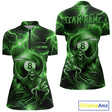 Load image into Gallery viewer, Green Grim Reaper 8 Ball Billiard Shirt For Women Custom Funny Thunder Lightning Pool Team Jersey TDM4936