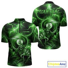 Load image into Gallery viewer, Green Grim Reaper 8 Ball Billiard Shirt For Men Custom Funny Thunder Lightning Pool Team Jersey TDM4936