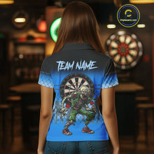 Load image into Gallery viewer, Blue Funny Zombie Dart Shirt With Pocket Option For Women Custom Darts Jersey TDM4937