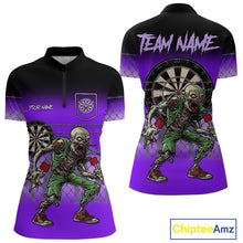 Load image into Gallery viewer, Purple Funny Zombie Dart Shirt With Pocket Option For Women Custom Dart Jersey TDM4938