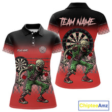 Load image into Gallery viewer, Red Funny Zombie Darts Shirt With Pocket Option For Women Custom Darts Jersey TDM4939