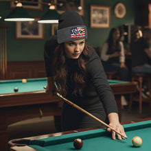 Load image into Gallery viewer, Funny Skull 8&amp;9 Ball Billiard Knit Beanie Hat Rectangle Patch Custom US Flag Pool Player Knit Hat TDM4942