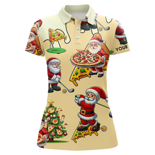 Funny Christmas Santa Pizza Golf Polo Shirts For Women Custom Xmas Golf Shirts, Gifts For Golfers TDM3158