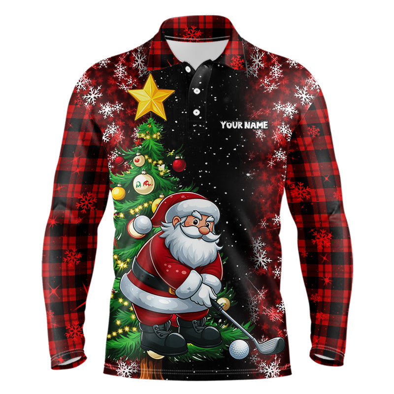 Black And Red Funny Santa Golfer Christmas Men Golf Polo Shirt Custom Pine Tree Golf Christmas Gift TDM3159