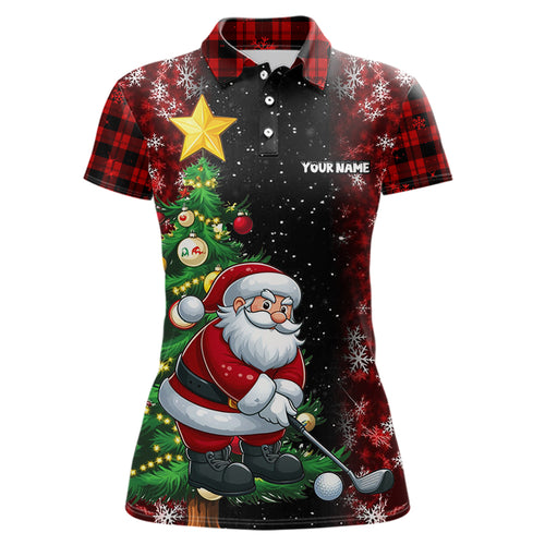 Black And Red Funny Santa Golfer Christmas Women Golf Polo Shirt Custom Pine Tree Golf Christmas Gift TDM3159