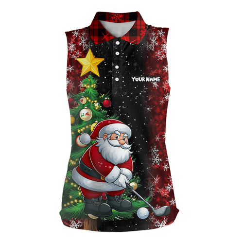 Black And Red Funny Santa Golfer Women Sleeveless Golf Polo Shirts Custom Golf Christmas Gifts TDM3159
