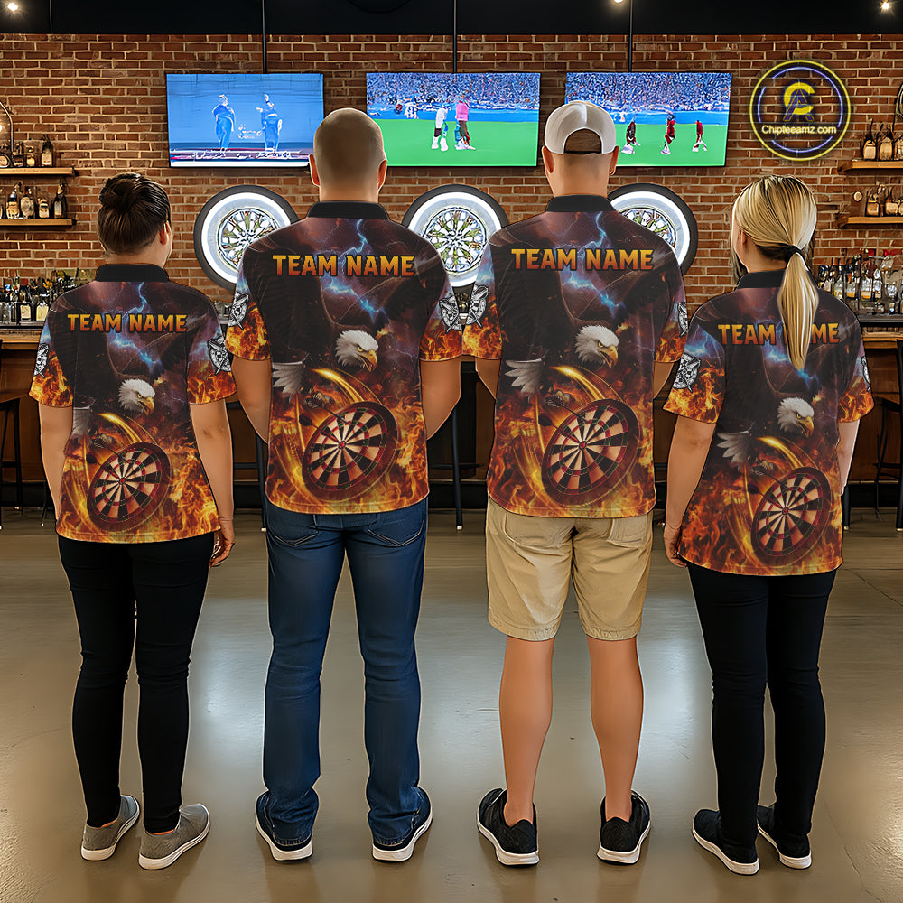 Personalized Fire Flame Eagle Darts Polo & 1/4 Zip Custom Darts Shirt For Women, Darts Team Jersey TDM5377