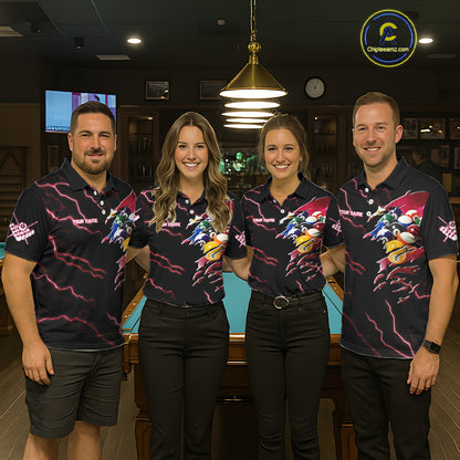 Red 8 Ball Lightning Thunder Cobra Snake Billiard Shirt For Women Custom Pool Team Jersey TDM5874