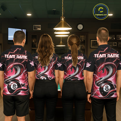 Red 8 Ball Lightning Thunder Cobra Snake Billiard Shirt For Women Custom Pool Team Jersey TDM5874