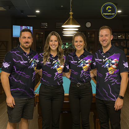 Purple 8 Ball Lightning Thunder Cobra Snake Billiard Shirt For Women Custom Pool Team Jersey TDM5875