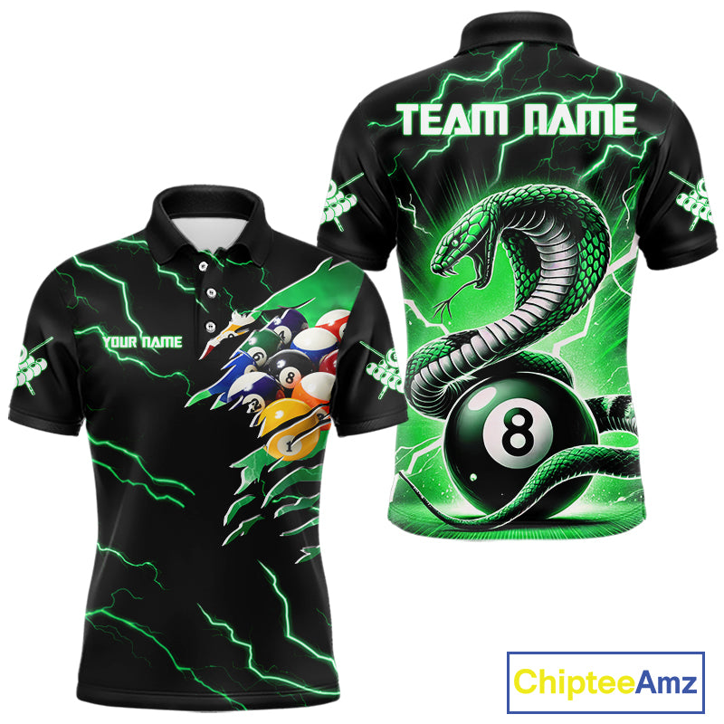 Green 8 Ball Lightning Thunder Cobra Snake Billiard Shirt For Men Custom Pool Team Jersey TDM5876