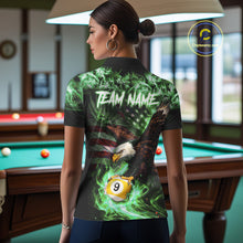 Load image into Gallery viewer, Green Flaming Eagle 8 &amp; 9 Ball Billiard Shirt For Women Custom US Flag Pool Jersey Polo, 1/4 Zip TDM6250