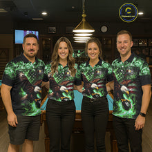 Load image into Gallery viewer, Green Flaming Eagle 8 &amp; 9 Ball Billiard Shirt For Women Custom US Flag Pool Jersey Polo, 1/4 Zip TDM6250